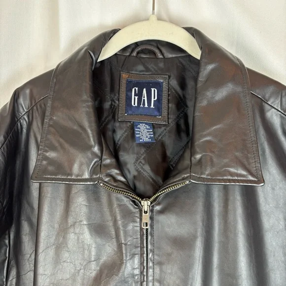 GAP Black Leather Jacket Zip-Up - Picture 5 of 14
